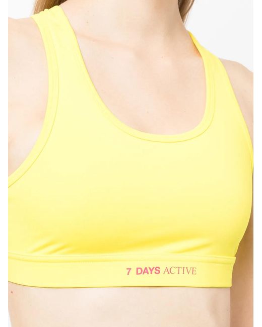 7 DAYS ACTIVE Yellow Logo-Print Sports Bra