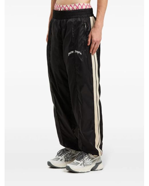 Palm Angels Black Curved Logo Mini Track Pants for men