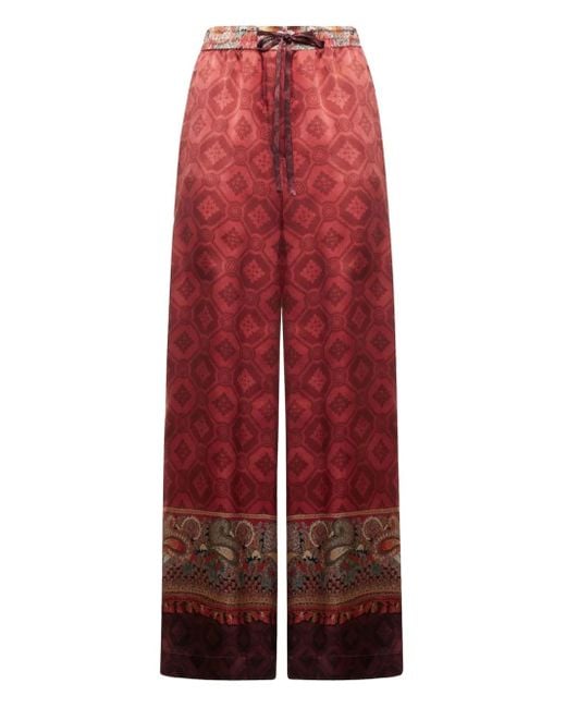 Pierre Louis Mascia Red Geometric-Pattern Trousers