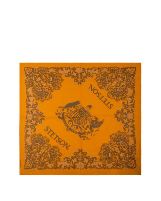 Stetson Orange Logo-Print Paisley-Pattern Scarf