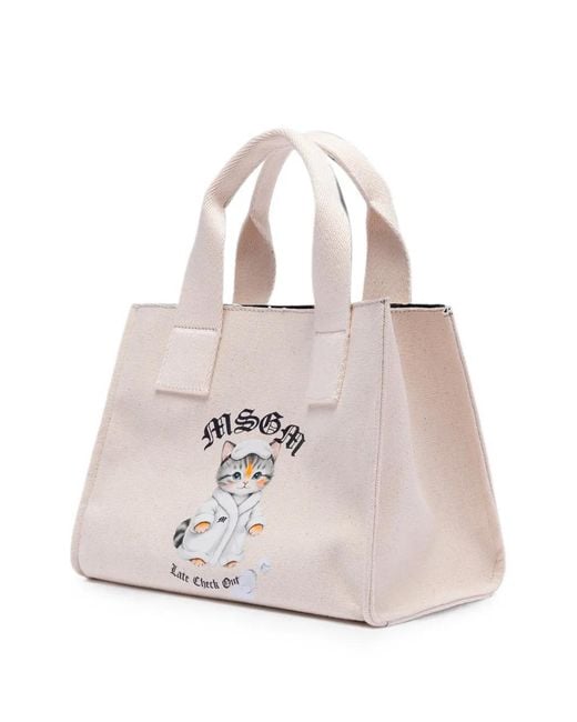 MSGM Natural Cat-Print Tote Bag
