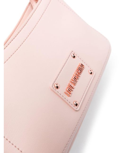 Borsa a spalla con placca logo di Love Moschino in Pink