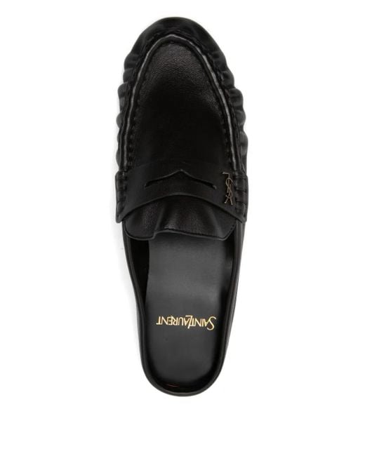 Saint Laurent Black Peg Leather Mule Shoes