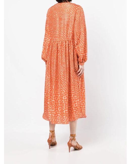 Stella McCartney Orange Floral-Print Silk Midi Dress