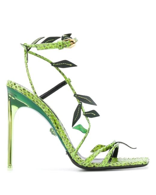 Versace Green Antheia Leaf-embellished Stiletto Sandals