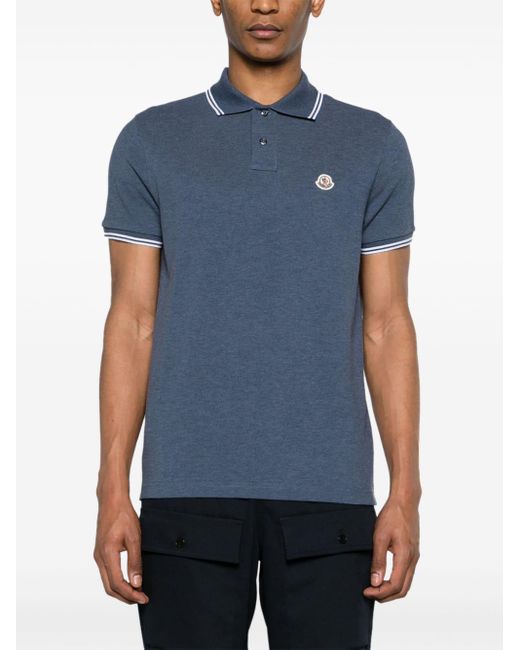 Polo en coton à patch logo Moncler pour homme en coloris Blue