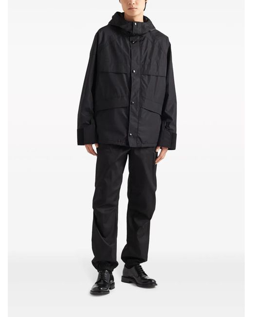 Prada Black Triangle-Logo Hooded Jacket for men