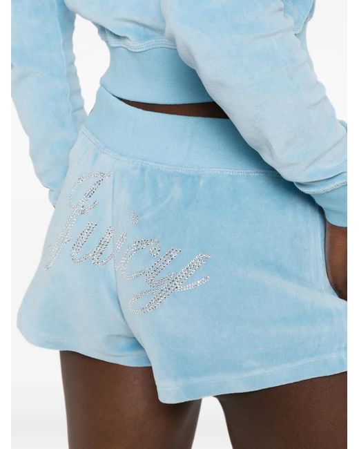 Sporty & Rich Blue X Juicy Couture Short En Velours À Logo Strassé