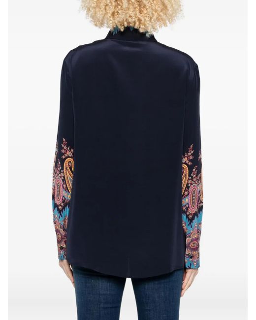 Etro Blue Silk Shirt With Paisley Print