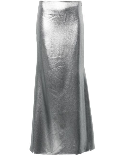 ROTATE BIRGER CHRISTENSEN Gray Semi-train Metallic-effect Maxi Skirt