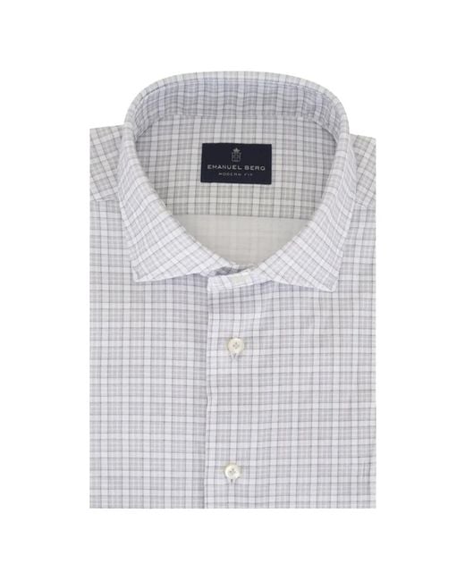 Emanuel Berg Gray Check-Pattern Shirt for men