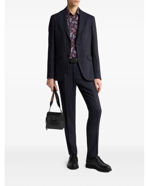 Etro Blue Striped Wool-Blend Suit for men