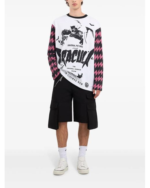 Gcds White Dracula Graphic Crew-Neck Long-Sleeve T-Shirt for men