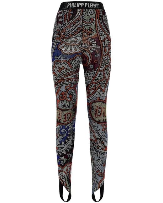 Philipp Plein Black Paisley Rhinestone-Embellished Leggings