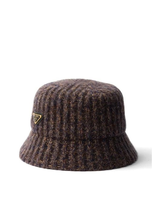 Prada Brown Melange Knitted Wool Bucket Hat