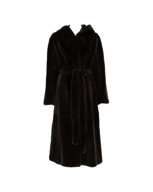 Liska Black Hooded Belted Coat