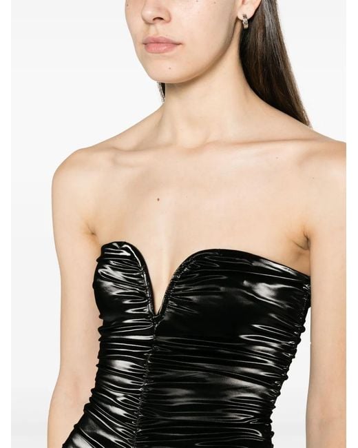 Nissa Black Ruched Faux-Leather Minidress