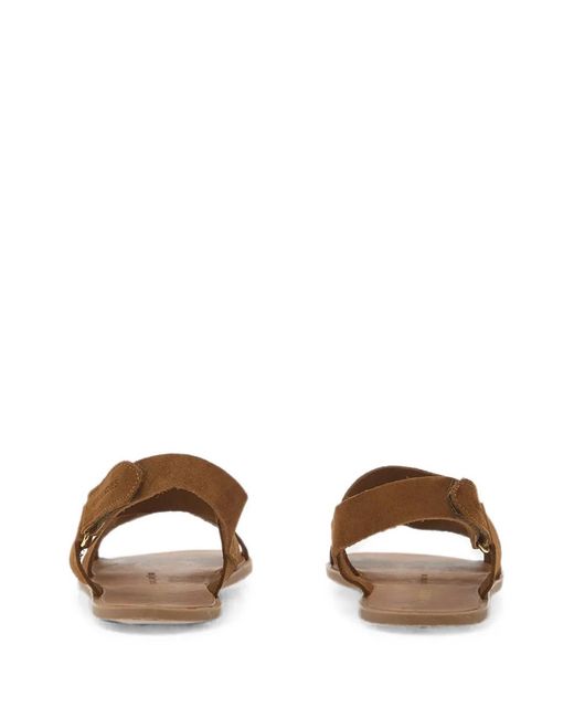 Groundies Brown Juno Suede Touch-Strap Flat Sandals