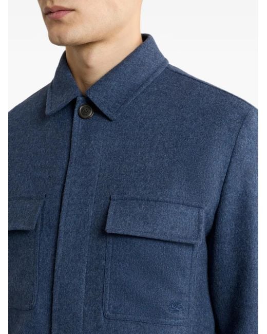 Etro Blue Cashmere And Wool Cloth Overshirt for men