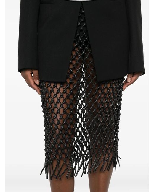 Frankie Shop Black Nelaya Macramé Leather Midi Skirt