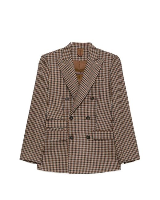Max Mara Brown Houndstooth Double-Breasted Jacket