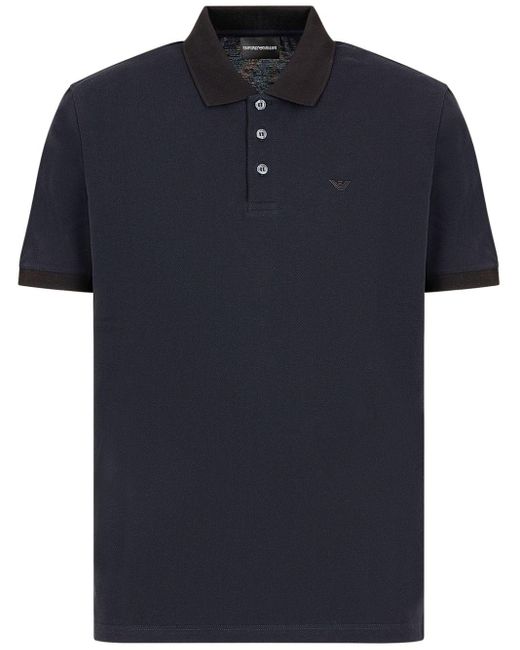 Emporio Armani Blue Logo-embroidered Cotton Polo Shirt for men