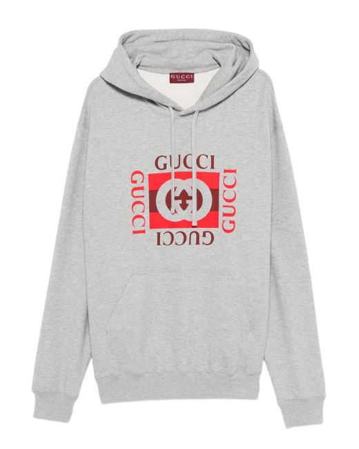 Sudadera de algodón con capucha y logo Gucci de hombre de color Gray