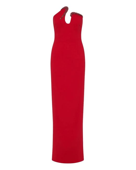 Rachel Gilbert Red Tessa Embellished Strapless Maxi Gown