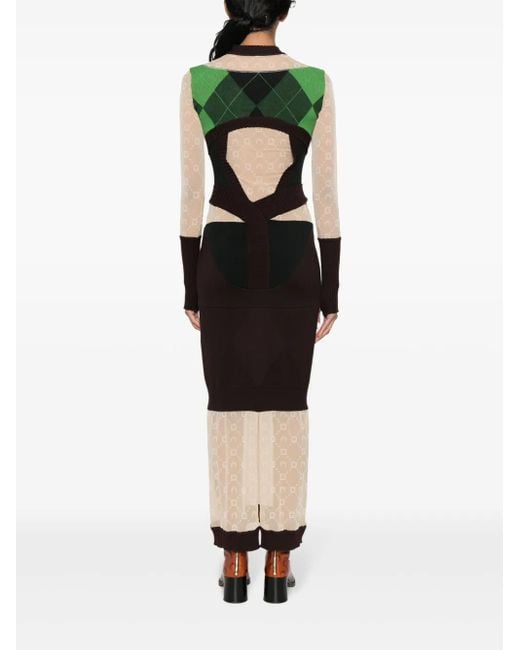 MARINE SERRE Natural Regenerated Lozenge-Knit Midi Dress