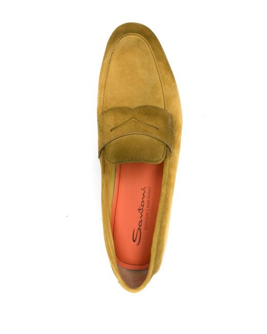 Santoni Yellow Penny-slot Suede Loafers for men