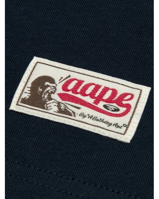 Aape By A Bathing Ape Blue Logo-Patch Panelled T-Shirt for men