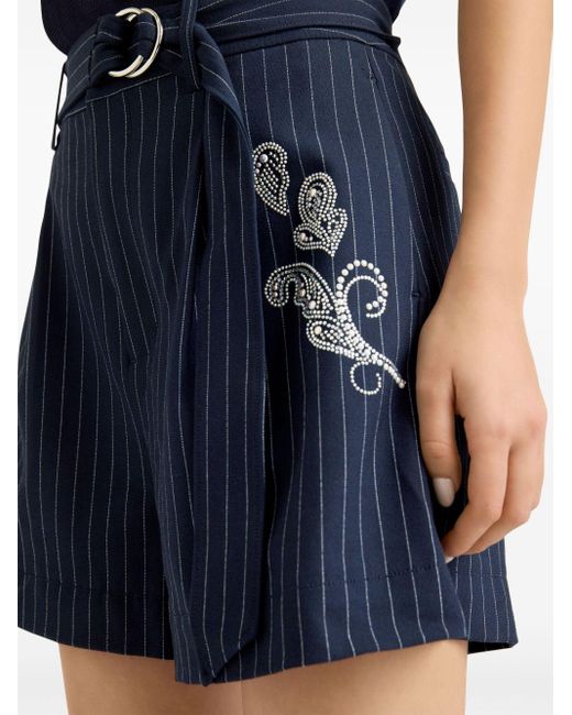 Cinq À Sept Blue Rebecca Paisley-embroidered Pinstripe Shorts