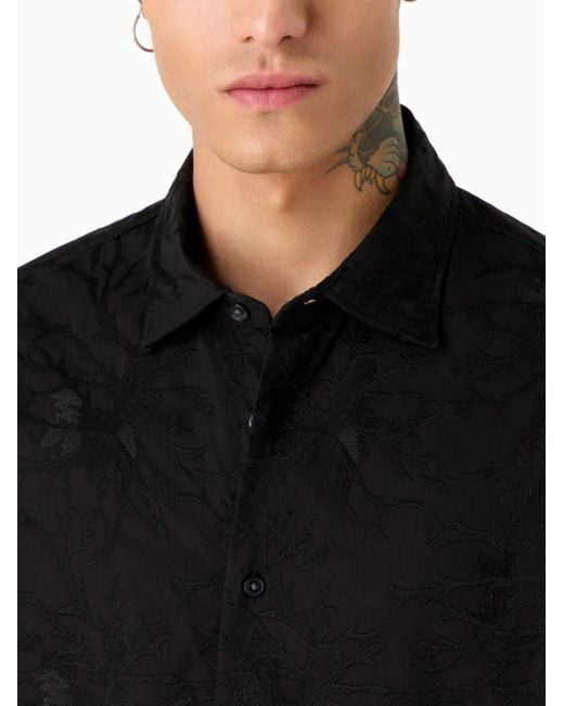 Emporio Armani Black Patterned Jacquard Shirt for men