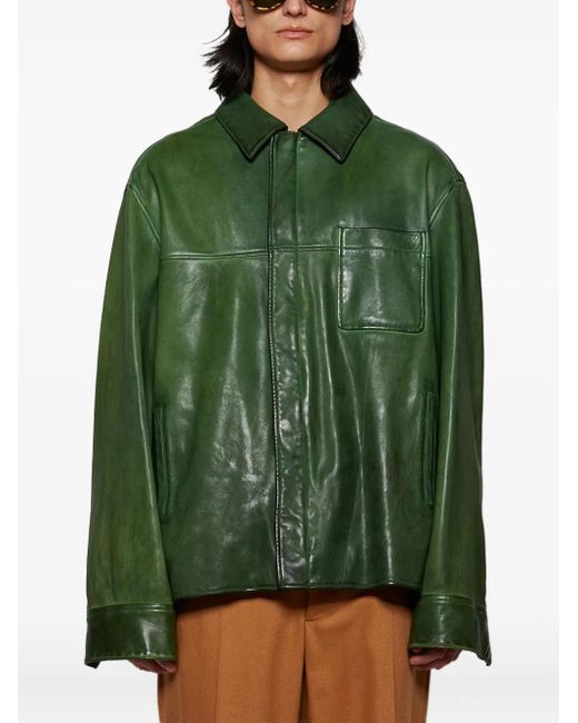 Loewe Green Smooth-Leather Shirt Jacket for men