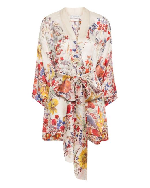 Carine Gilson White Kimono mit Beautiful Garden-Print