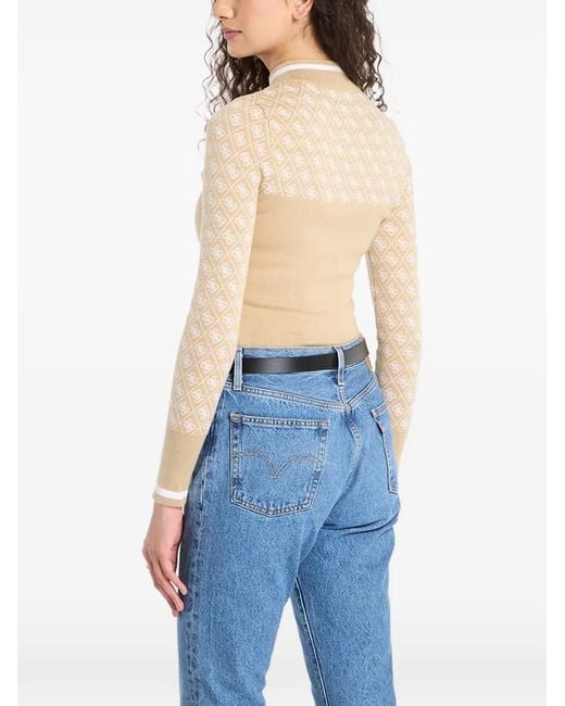 Guess Blue Monogram-Pattern Mock-Neck Top