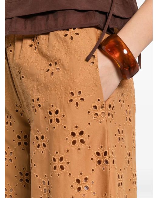 Ermanno Scervino Brown Broderie-Anglaise Floral-Cut-Out Trousers