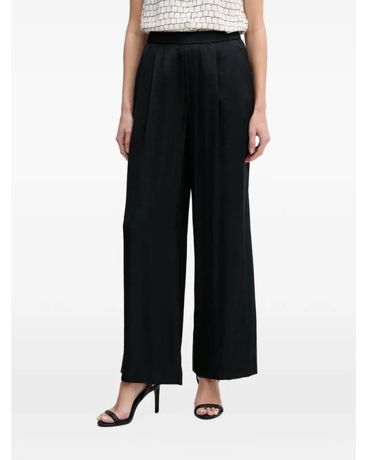 Ouí Black Satin-Finish Wide-Leg Palazzo Pants