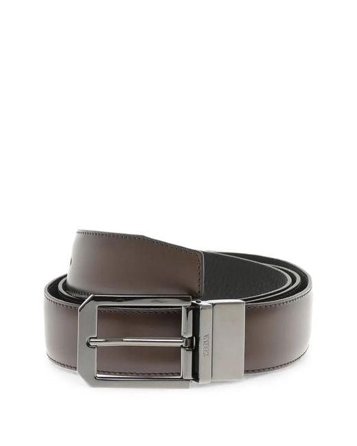 Zegna Gray Reversible Hammered Leather Belt for men
