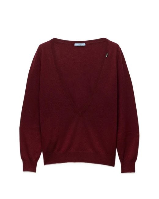Prada Red Cashmere V-Neck Sweater