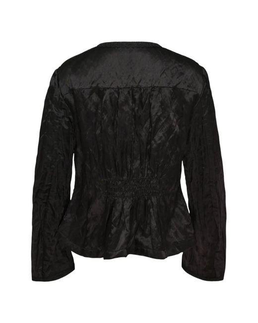 Renli Su Black Gathered Silk Jacket