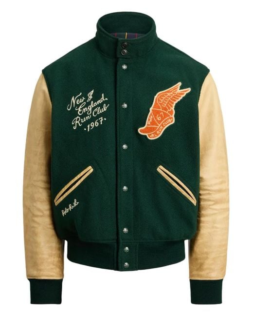 メンズ Polo Ralph Lauren レザースリーブ ボンバージャケット Green