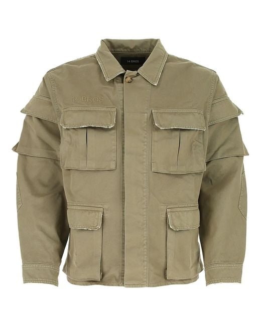 14 Bros Green Logo-Embroidered Military Jacket for men