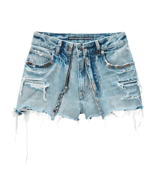Shorts Denim Con Effetto Vissuto di Alexander Wang in Blue