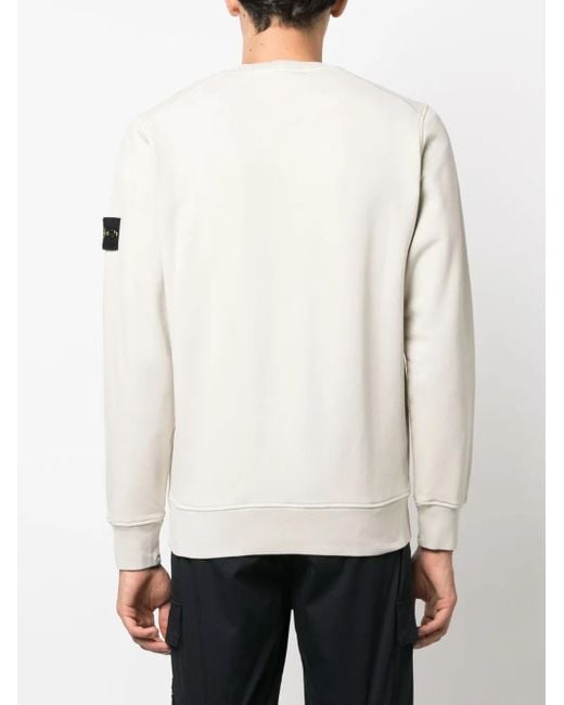Stone Island White Compass-Patch Crew-Neck Sweatshirt for men