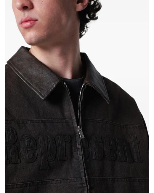 Represent Black Roscoe Logo-Appliqué Bomber Jacket for men