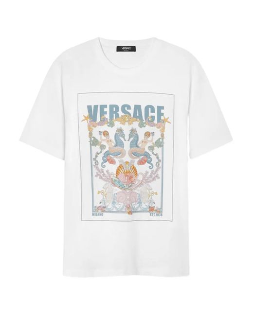 Versace White Coral Theatre Postcard T-Shirt for men