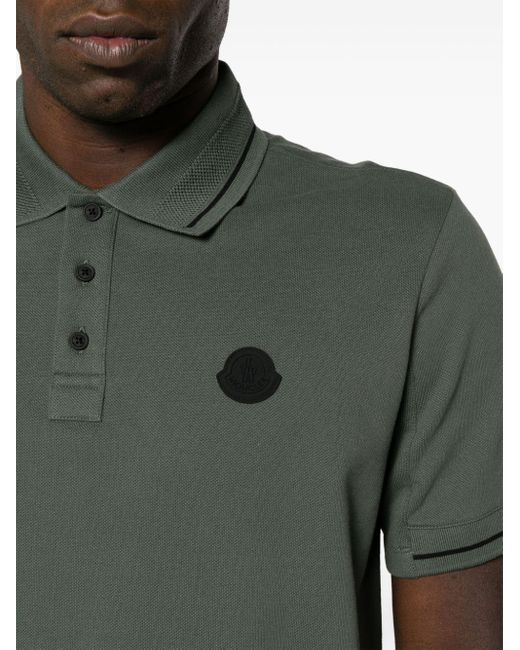 Moncler Green Logo-patch Cotton Polo Shirt for men