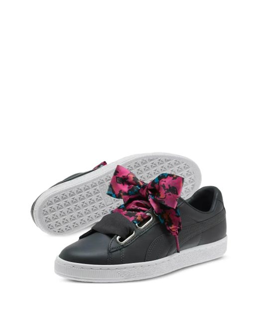PUMA Black Satin-Bow Leather Sneakers