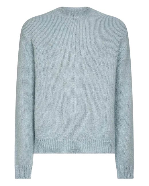 Jil Sander Blue Ribbed Crew-Neck Sweater for men